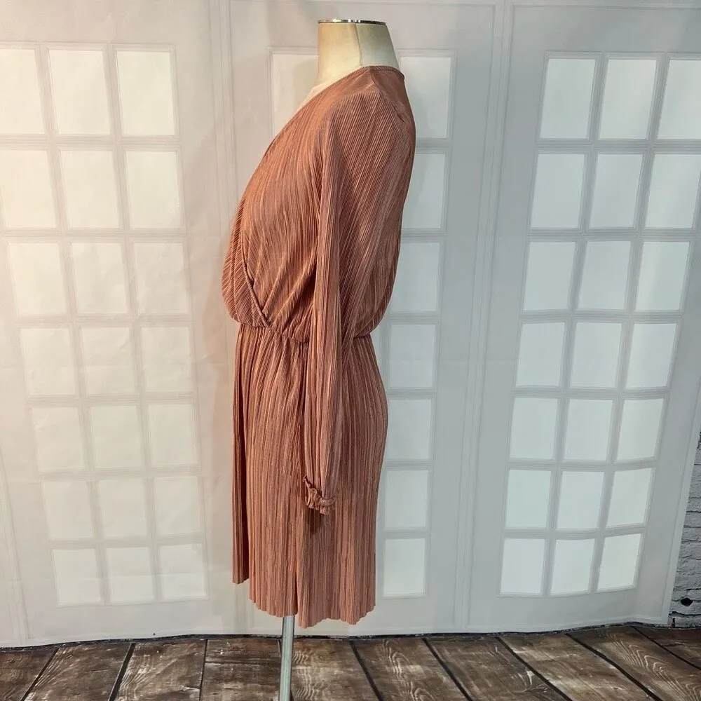 River Island Pink Plisse Pleated Long Sleeve Surplice Mini Dress Sz 10 UK/6 US - Image 7