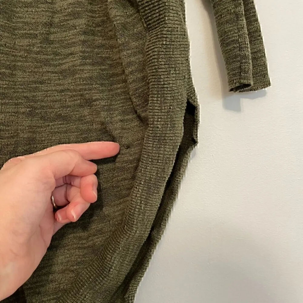 EXPRESS Lace Up Back Circle Hem Sweater Olive Green 3/4 Sleeve Lattice Cotton S - Image 15