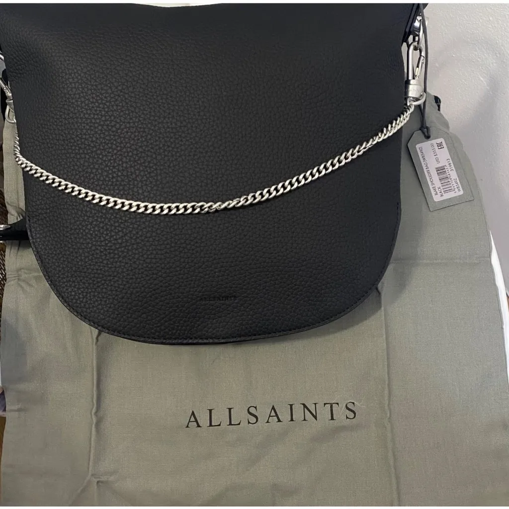 NEW AllSaints BLAKE Pebbled Leather Shoulder Crossbody Bag in Black - Image 8