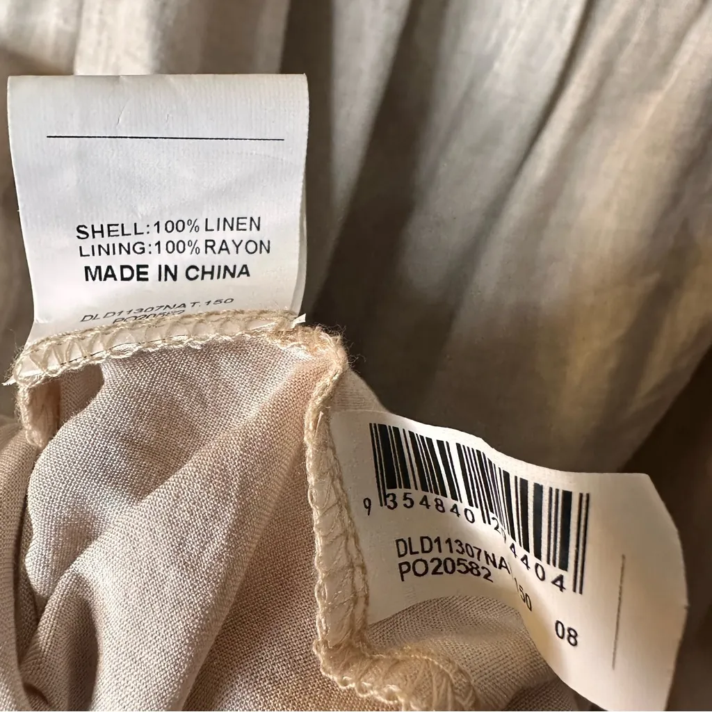 Dissh Claudia Midi Dress Puff Sleeves Backless Natural Linen Beige Size 8 Tan - Image 12