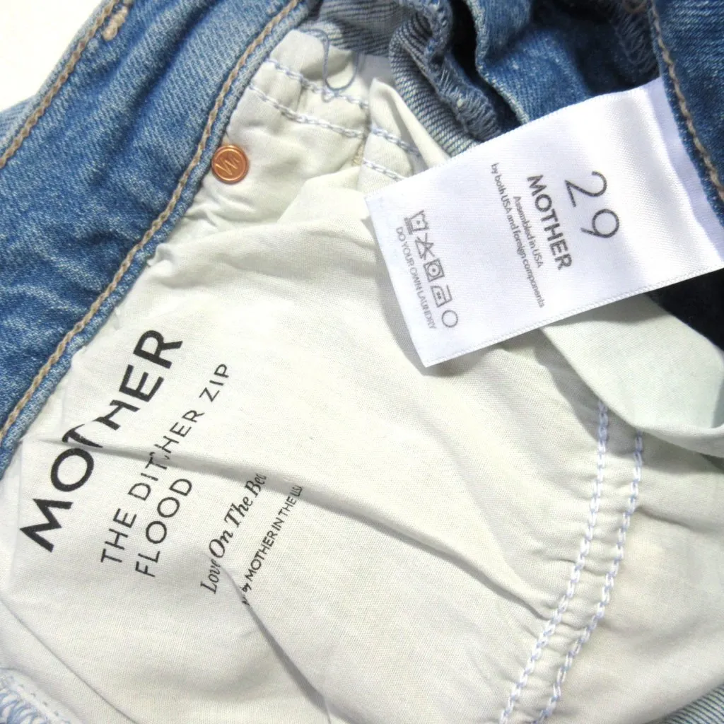 NWT Mother The Ditcher Zip Flood in Love On The Beat Slouchy Straight Jeans 29 Blue - Image 4