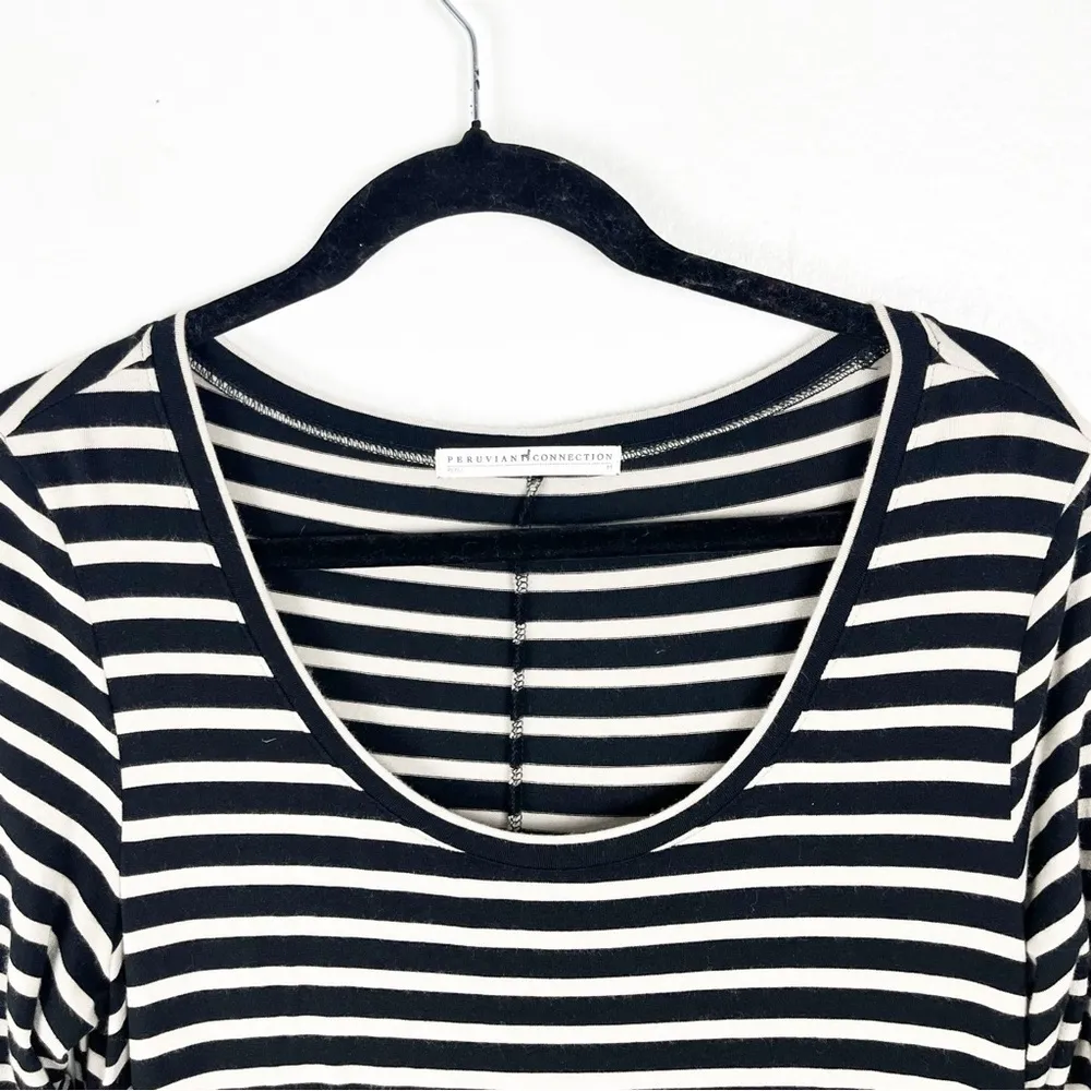 PERUVIAN CONNECTION Andover Long Sleeves Scoop Neck Striped Maxi Dress Medium - Image 4