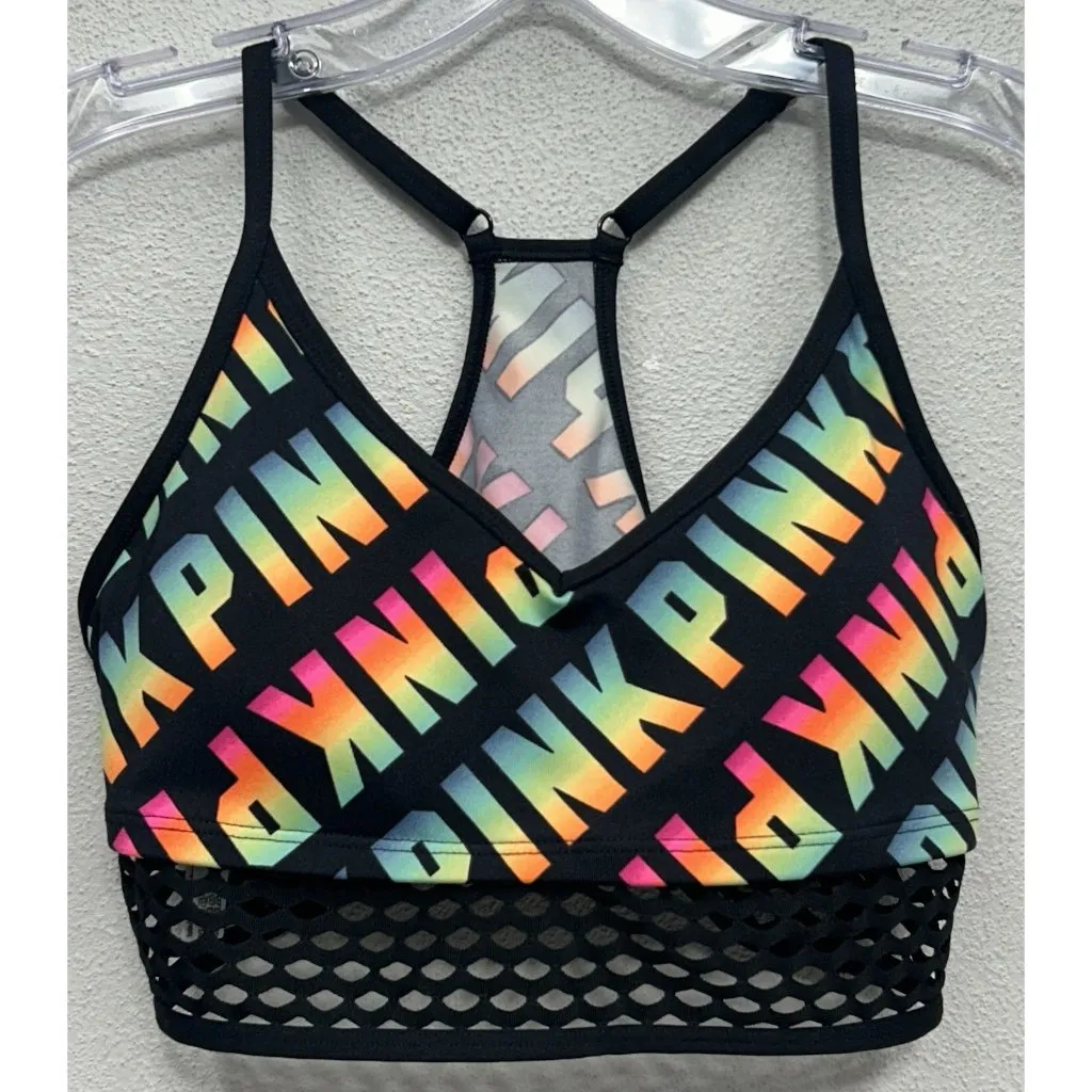 Victoria's Secret PINK Ultimate Wireless Sports Bra Mesh Band Spellout Sz Medium - Image 2