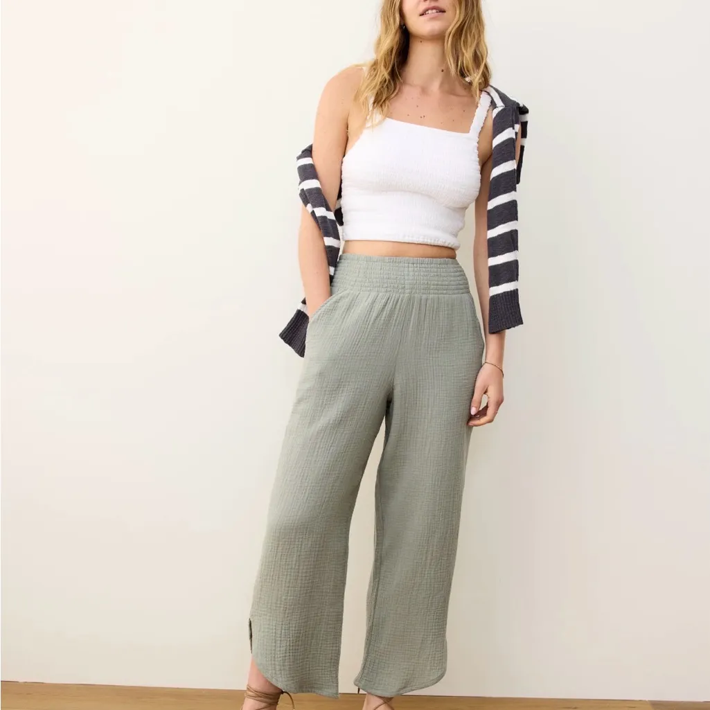 Marine Layer Cali Double Cloth Pants Size S Shadow Green Pull On Gauze - Image 2