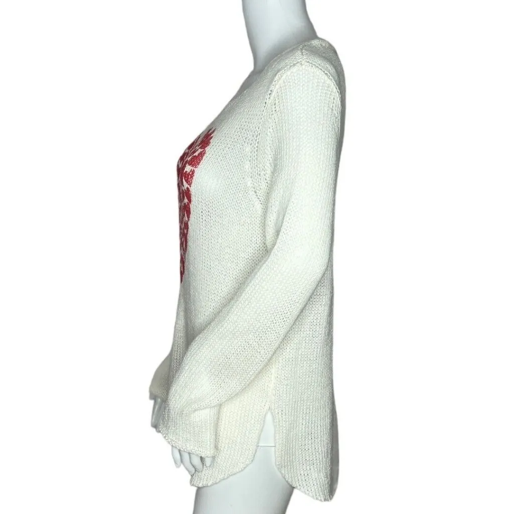 Wooden Ships Sweater Womens XSmall White Red Heart Open Knit‎ Scoop Neck Breezy - Image 3