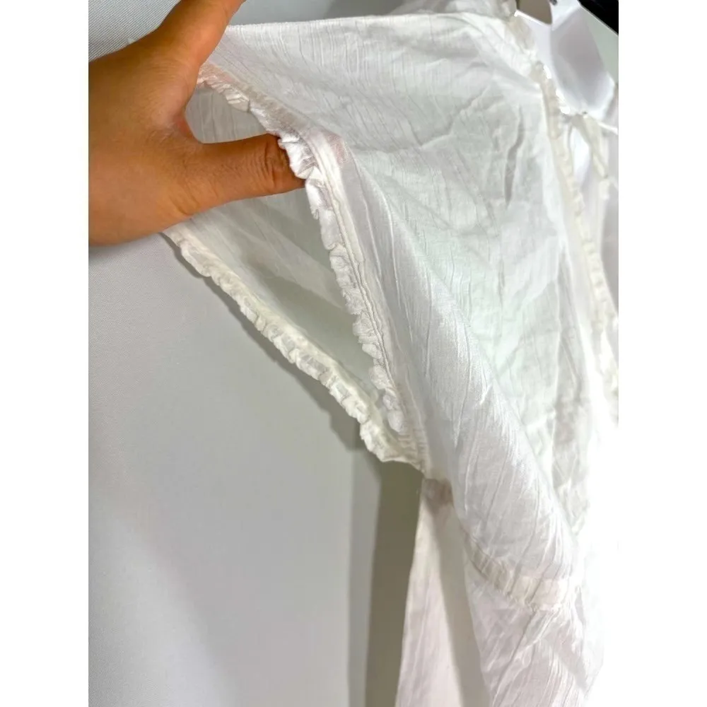 Aerie Women's Beach Coverup Top V Neck‎ Tassel Front White XS NWT - Image 4