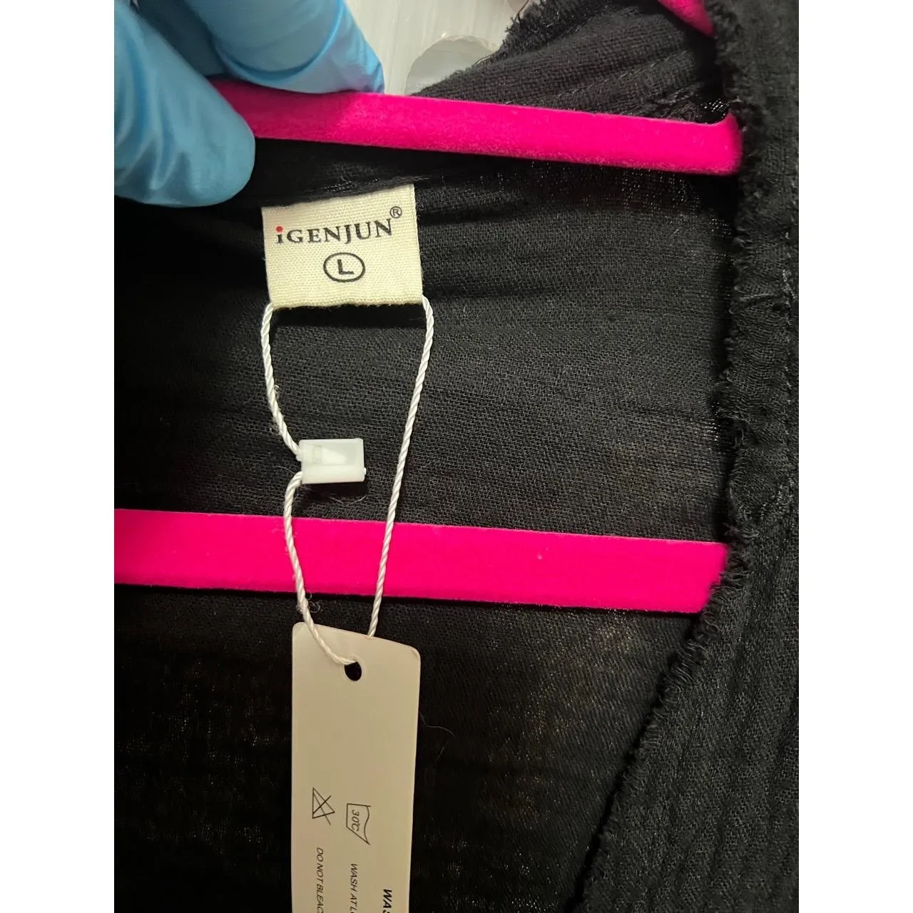 iGENJUN Tunic Smock Shirt Dress Womens Large Black Boho V - Image 7