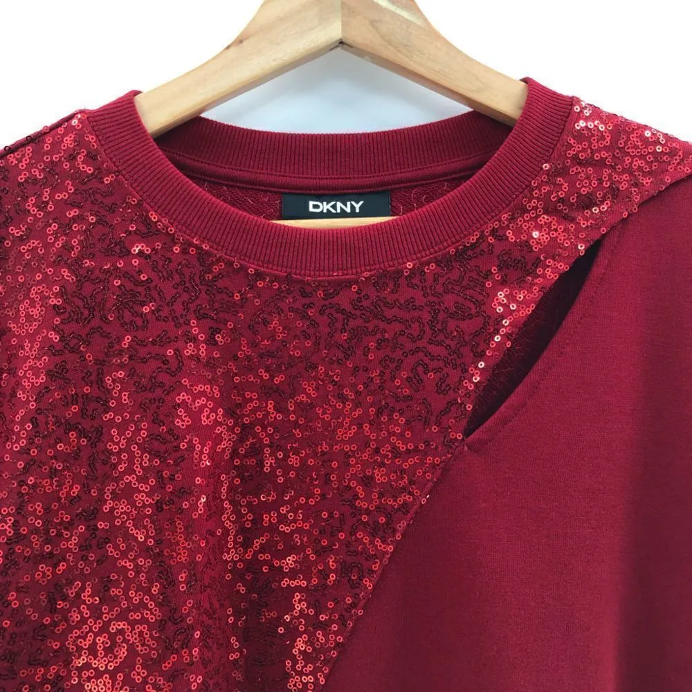 ‎DKNY Sequin-Embellished Keyhole Swe Holiday Red Small - Image 2