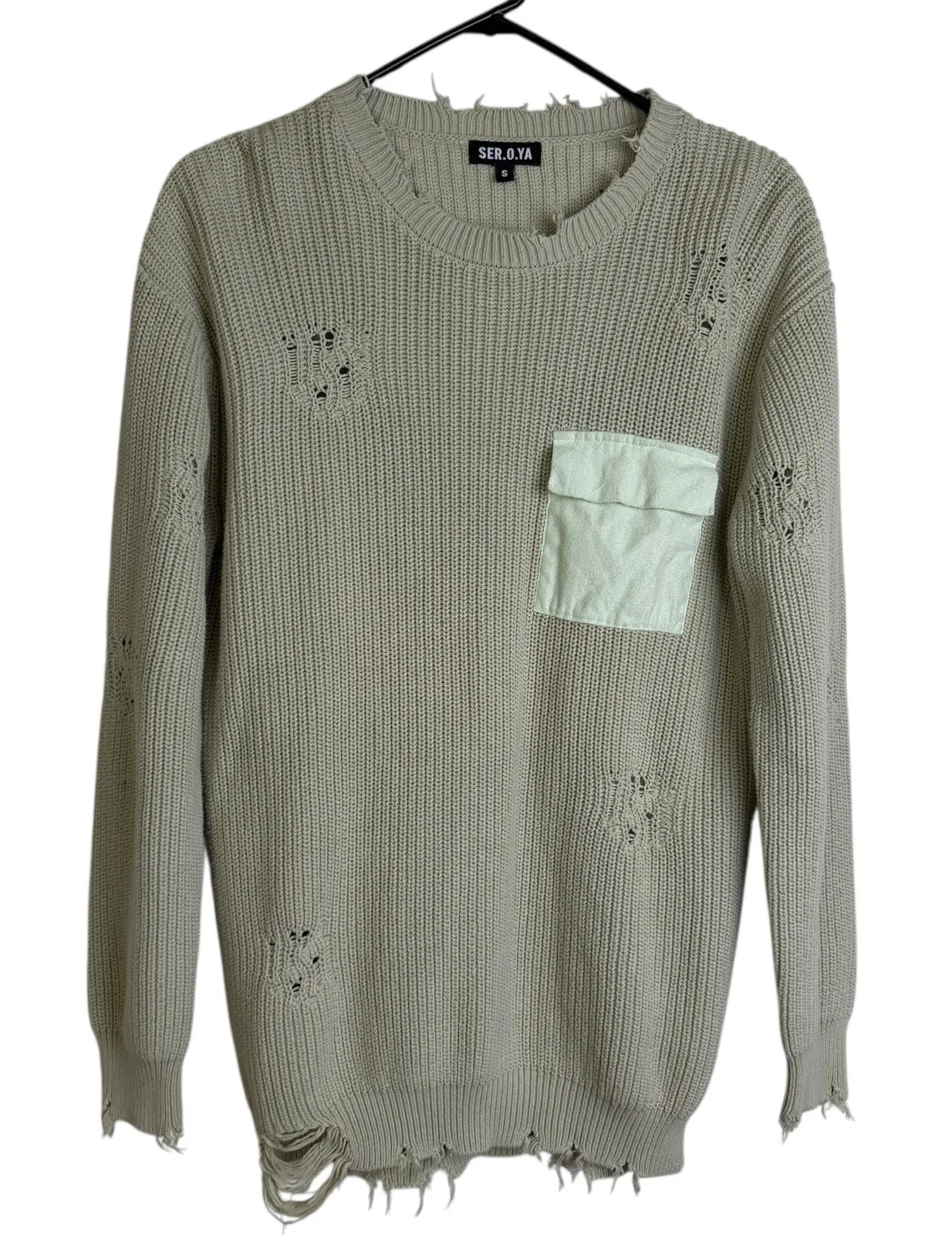 SER.O.YA Devlin Sweater Womens Small Sage Pullover Distressed Pullover Grunge * Green - Image 1