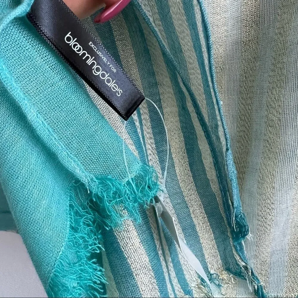 NWT Bloomingdales Exclusive Lightweight Tiffany Blue Gold Blanket Scarf - Image 3