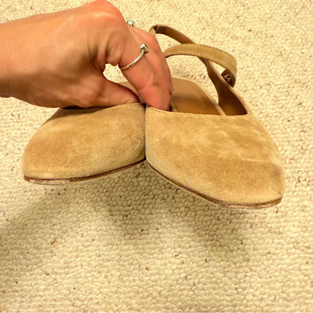 Doen Tan Suede Recco Slingback Pumps Low Heel 37 Size 6.5 - Image 7
