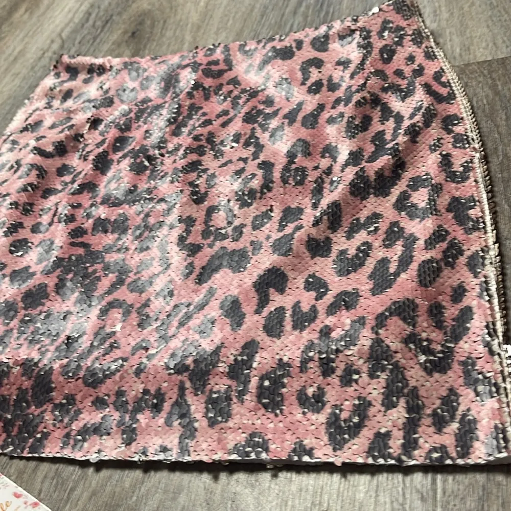 Free People Pink Cheetah Stretch Sequin Mini Skirt - Image 9