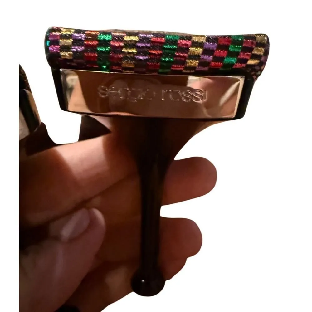 NWOB Sergio Rossi Rainbow Striped Open Toe Heels Sz. 37 (US 7) - Image 3
