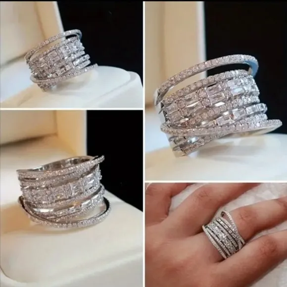 Solid 925 Sterling Silver Crossover Multi layered Statement Ring - Image 2