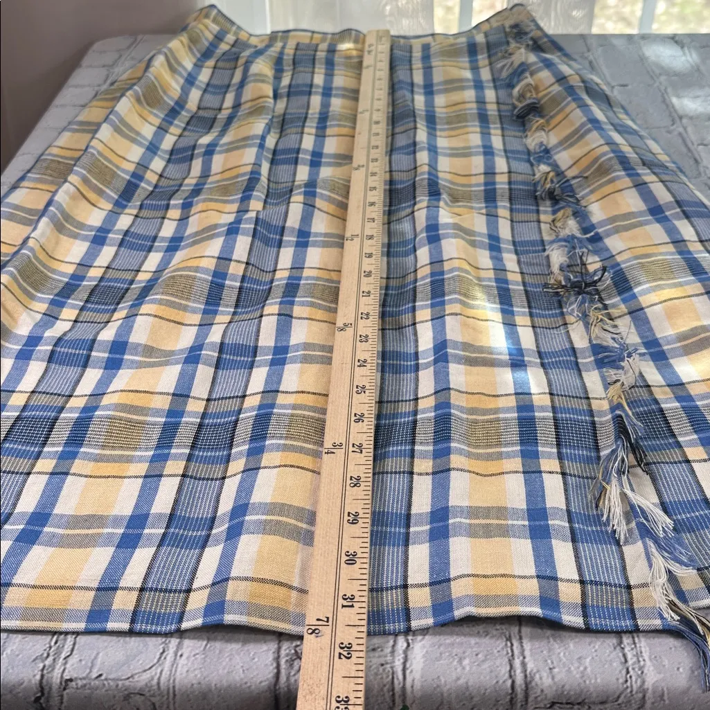 VTG Talbots Tartan Plaid Yellow Blue Fringe True Wrap Maxi Skirt Women's Size 16 - Image 10