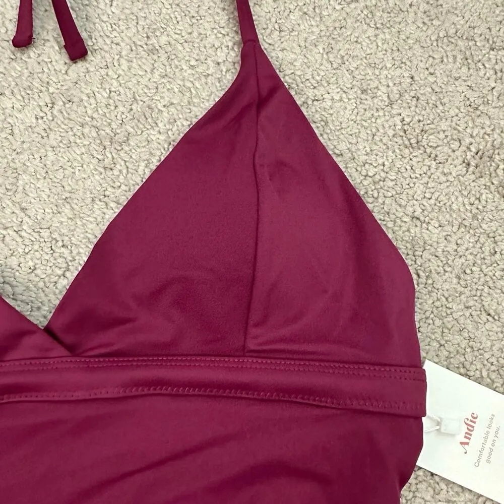 NWT  Swim The Lagos One Piece Swimsuit Halter Removable Cups Plum L - Image 4