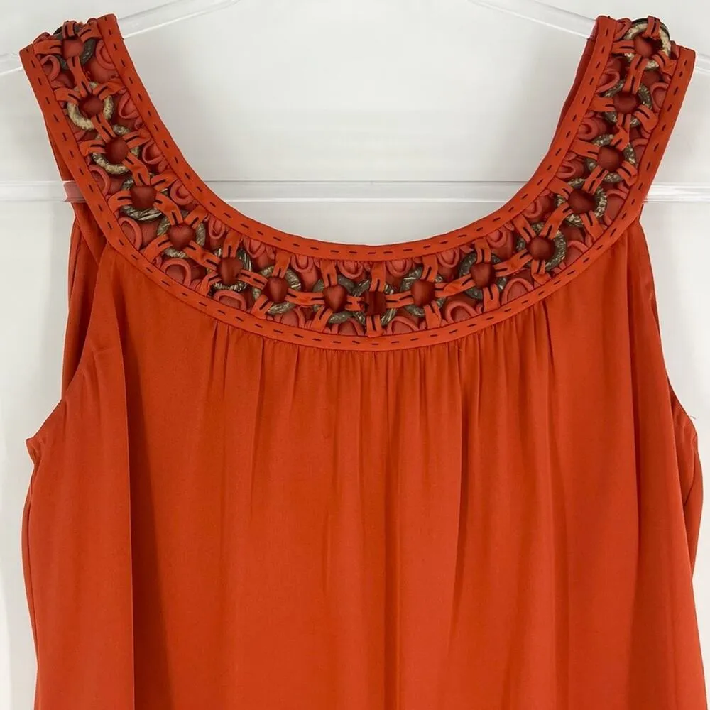 Elie Tahari Silk Tank with Wooden Detail Burnt Orange Small - Image 2
