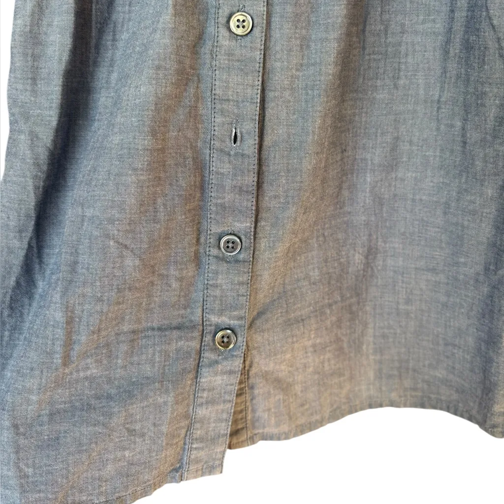 J Jill Chambray Pleated V Neck Button Front Blouse Roll Tab Womens Large Petite - Image 6