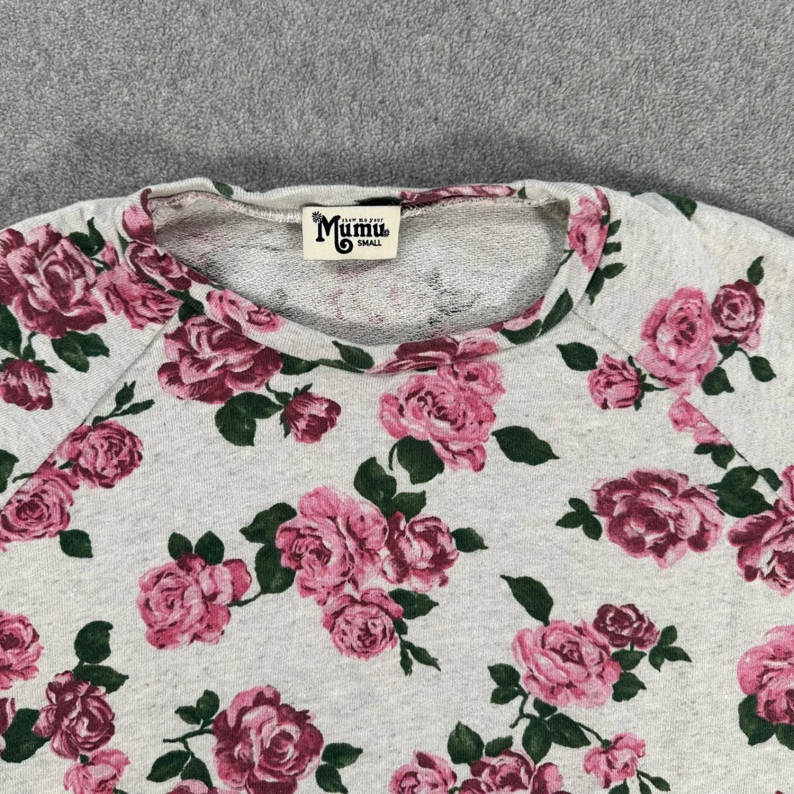 Show Me Your Mumu Theo Sweatshirt Pink Roses Women's Small Crew Neck Long Sleeve - Image 4