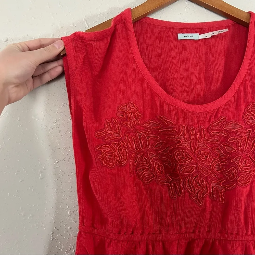 🦋 Kimchi Blue Urban Outfitters Pink Coral Beaded Cold Shoulder Mini Dress Tunic - Image 2