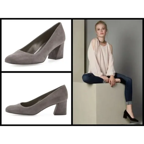 💕STUART WEITZMAN💕 Marymid Suede Block-Heel Pumps ~ Grey Size 9 - Image 2