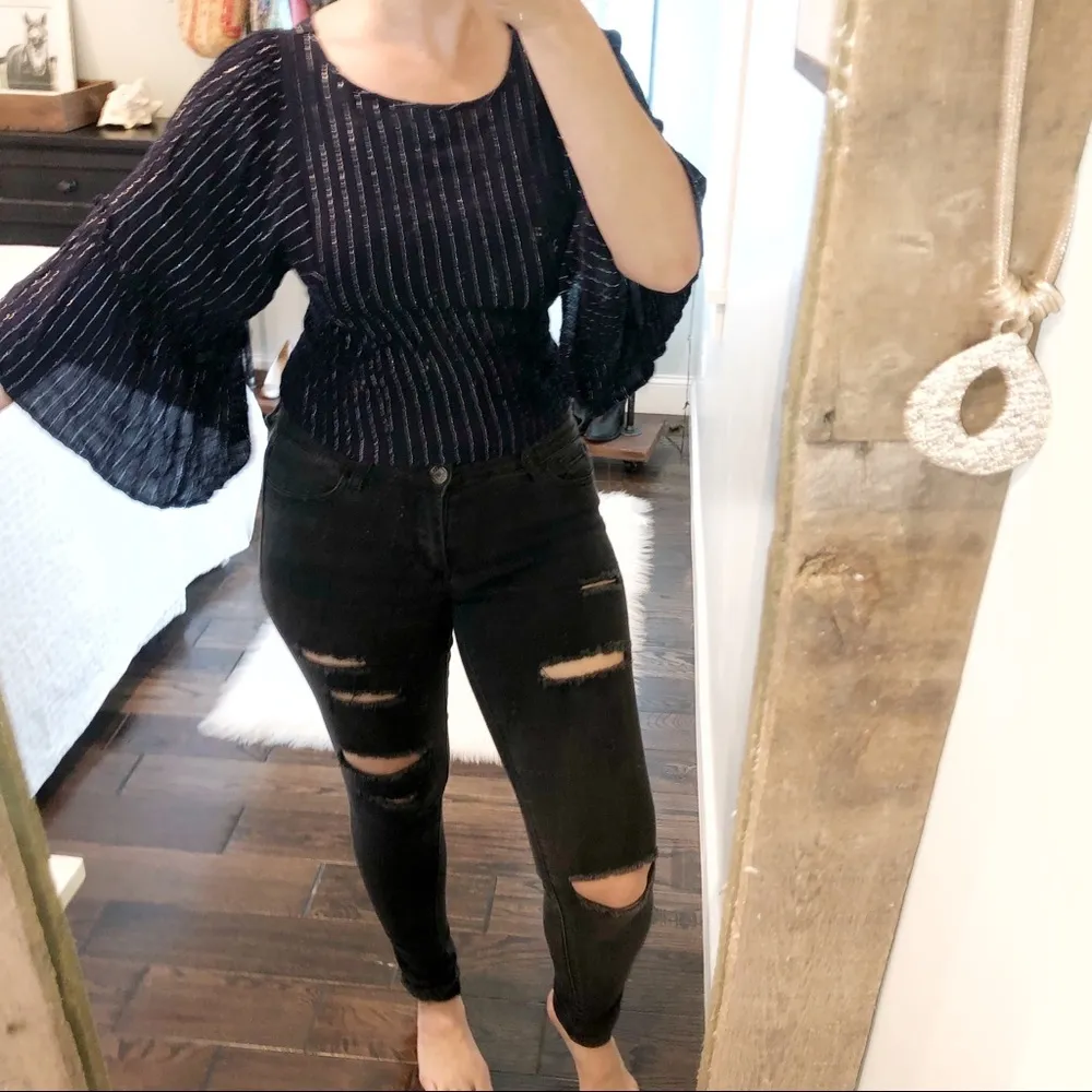 Sienna Sky navy blue bell sleeve small blouse - Image 2