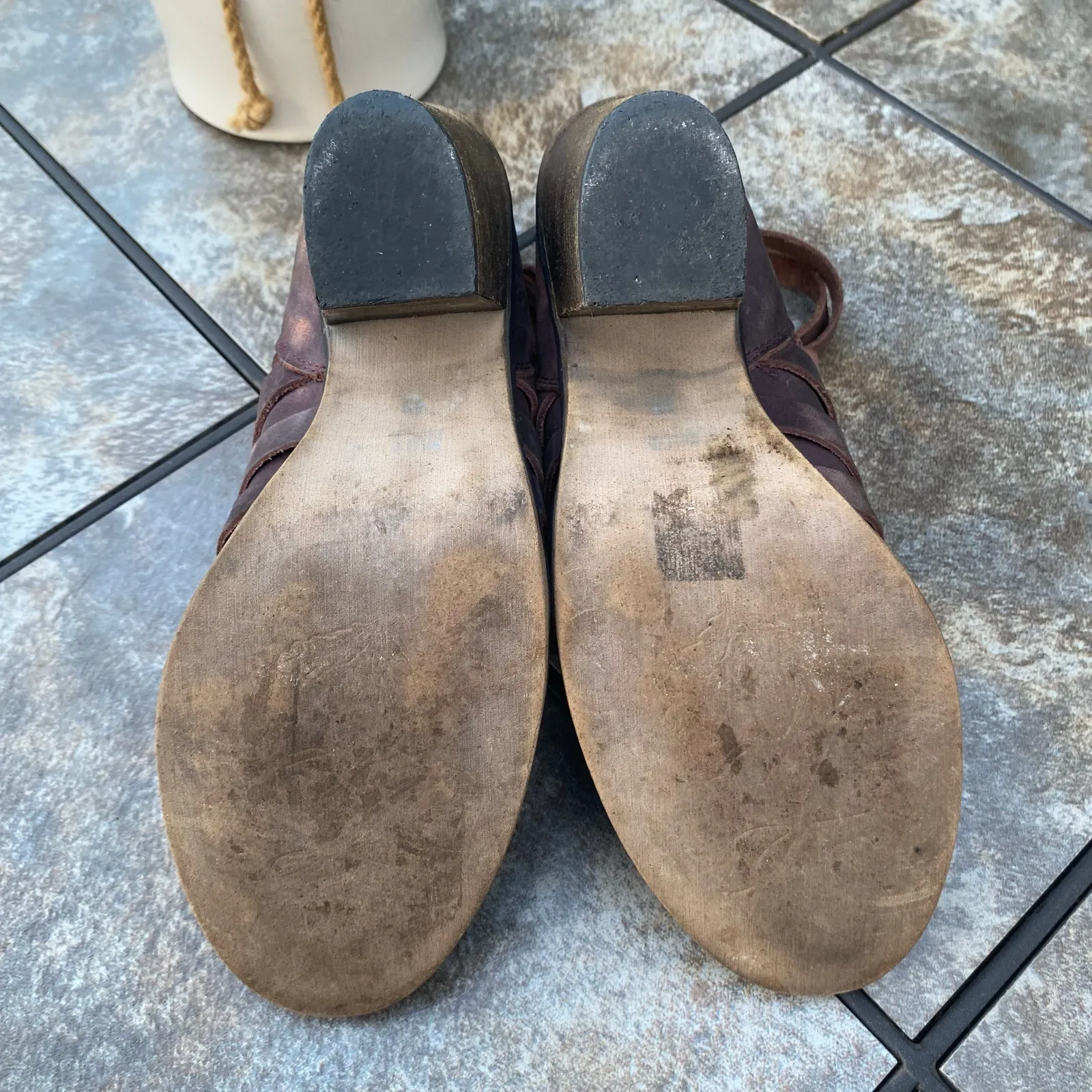 Free People Hybrid Antiqued Strappy Leather Heeled Bootie Chocolate Brown Size 9 - Image 8