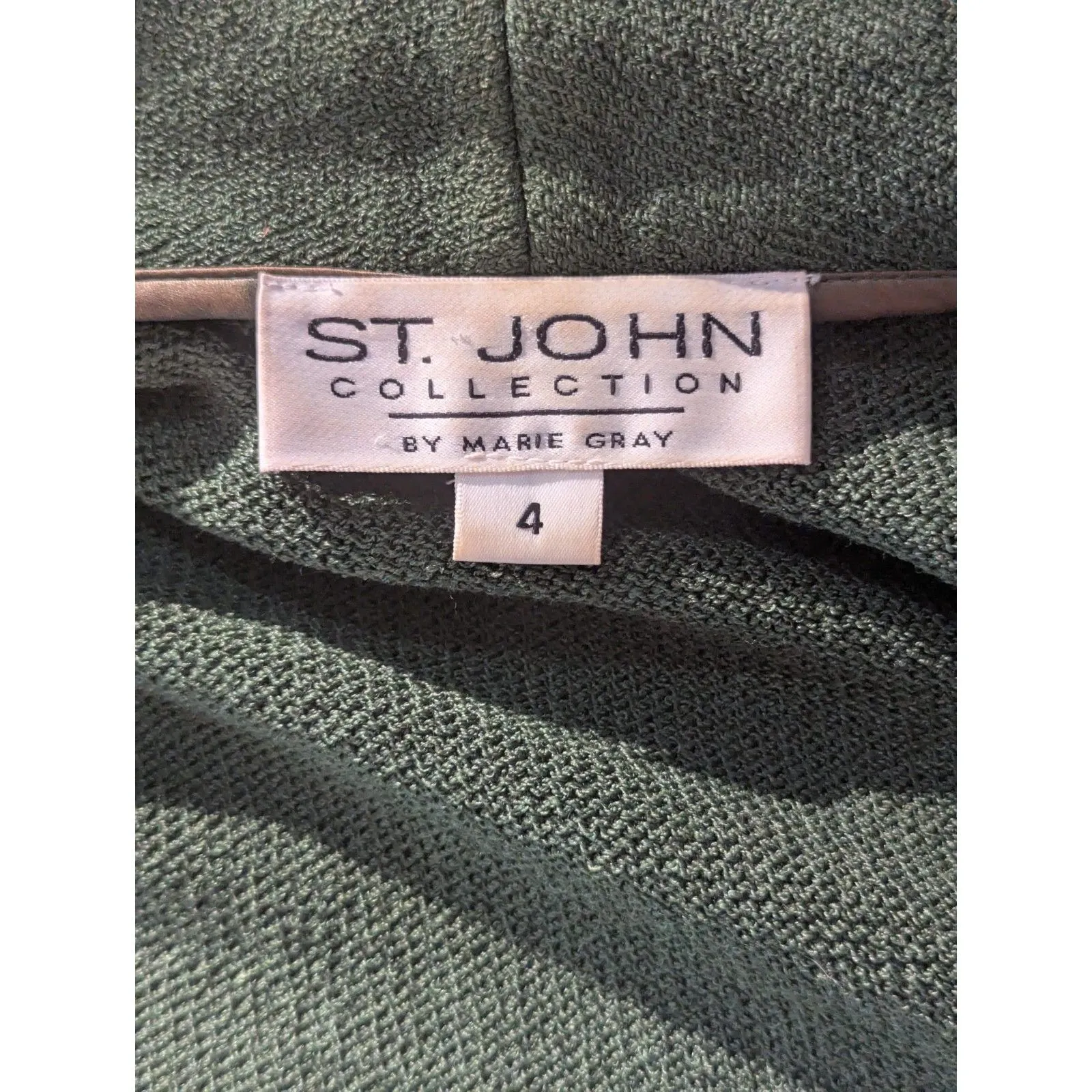 St. John Collection Santana Knit Jacket Blazer Dark Green Gold Buttons Size 4 - Image 2