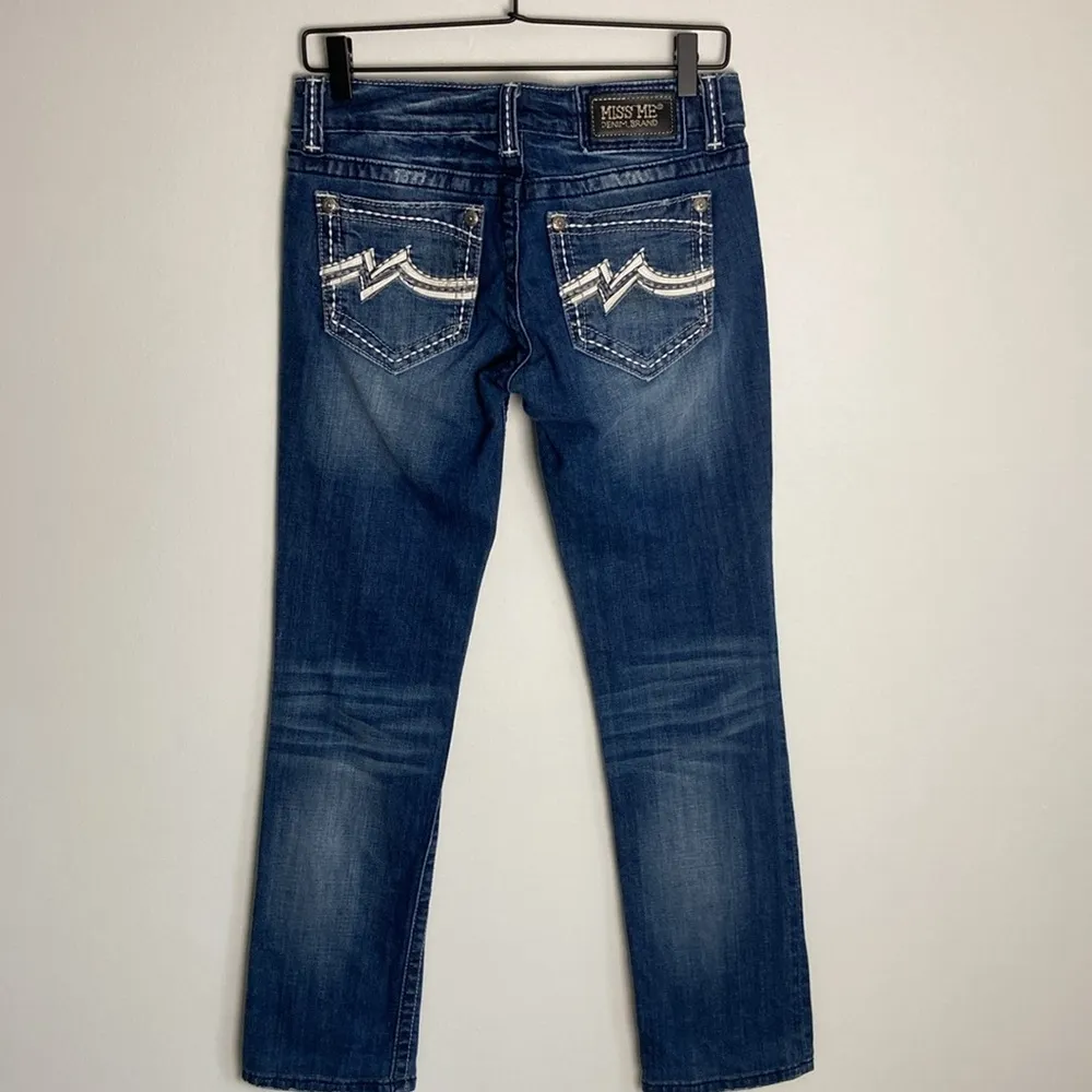 Miss Me Straight Leg Jeans Dark Wash Denim Women's Size 27 Embroidered Blue - Image 4