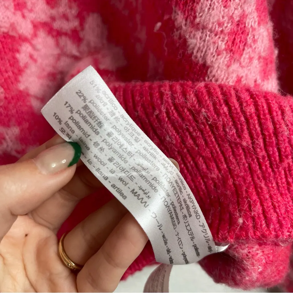 ZARA  Pink Floral Chunky Sweater Size Medium - Image 4