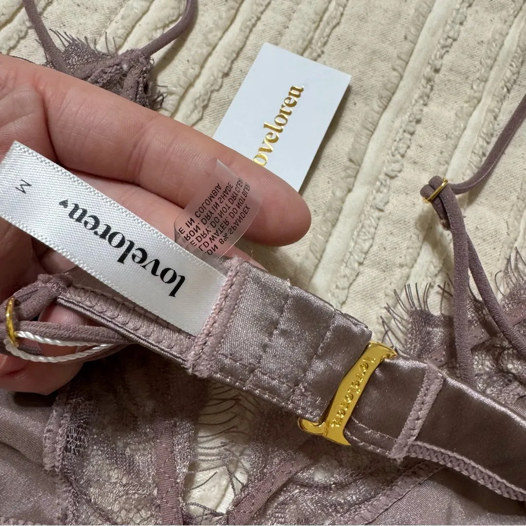 NWT Loveloren Satin Lace Triangle Bralette Brown Size M - Image 4