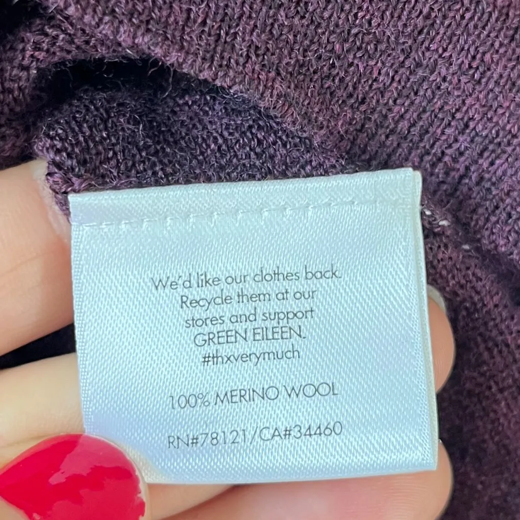 Eileen Fisher Sz XL Purple V Neck Merino Wool Pullover Blouse Tunic Sweater Belt - Image 9