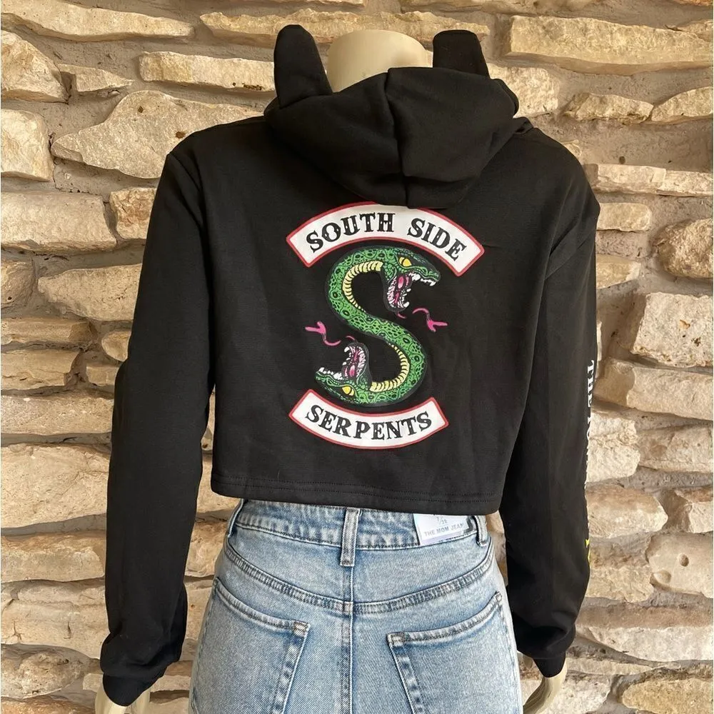 Southside Serpents Riverdale Women’s Crop Sweater Hoodie Size Medium Biker Gang - Image 7