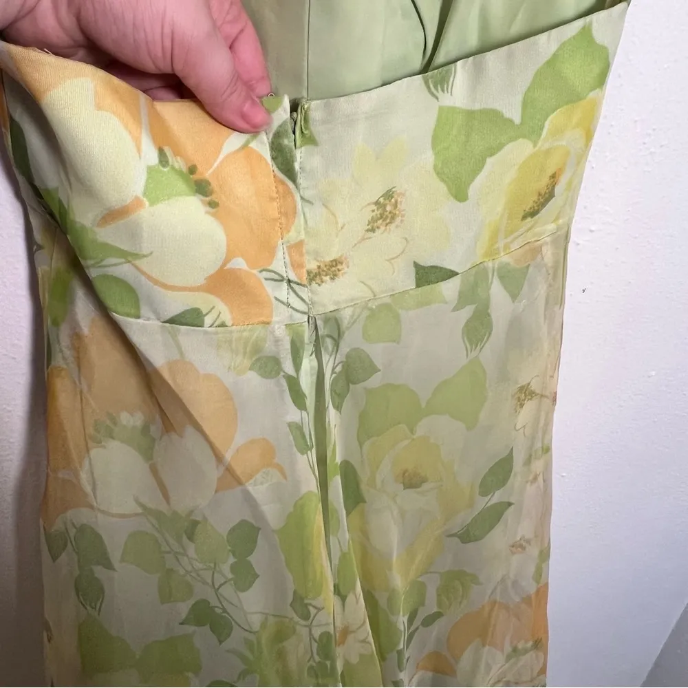 Vintage Union Made Halter Dress Green Yellow Floral Size 4 - Image 9