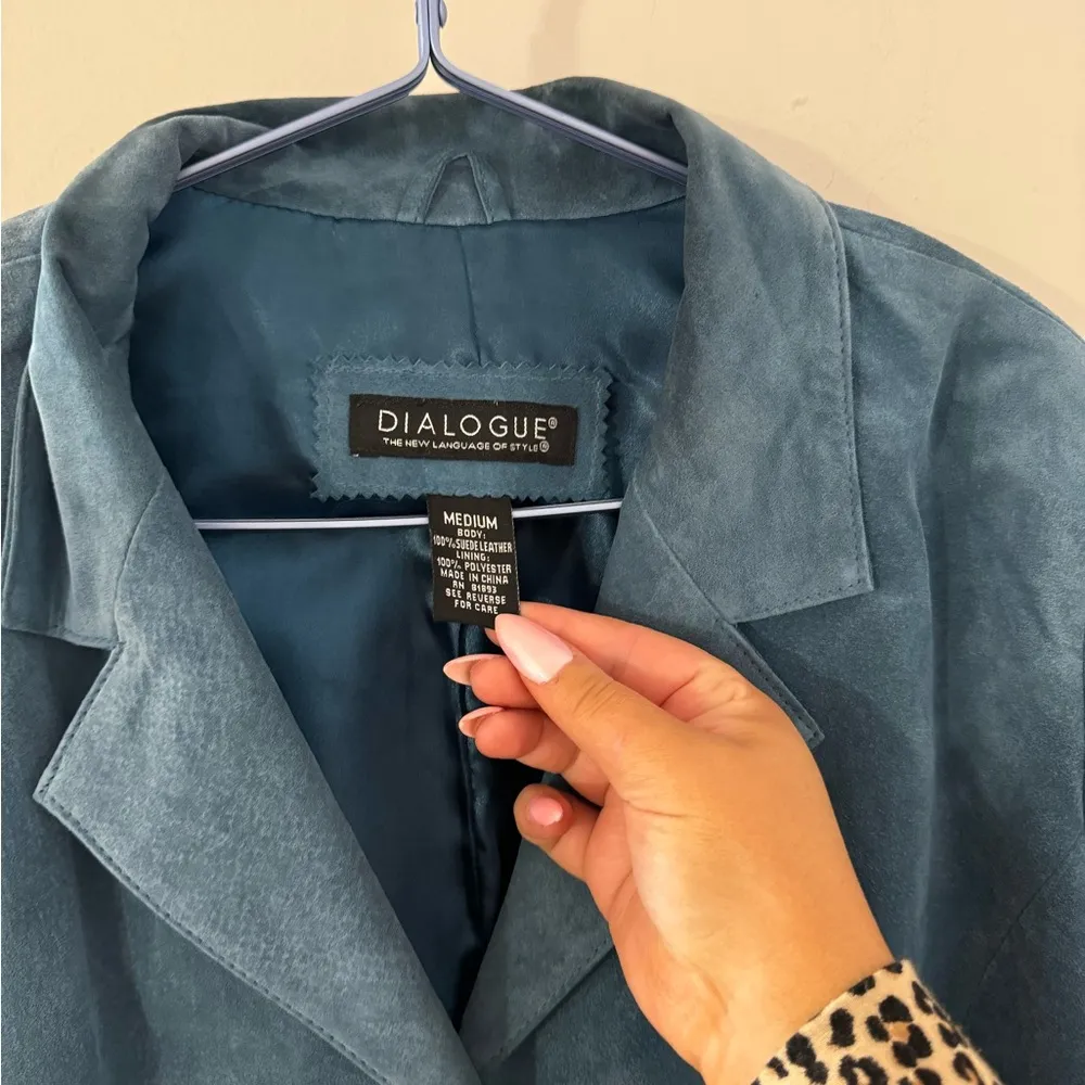 DIALOGUE 100% suede leather jacket blue size M Size M - Image 3
