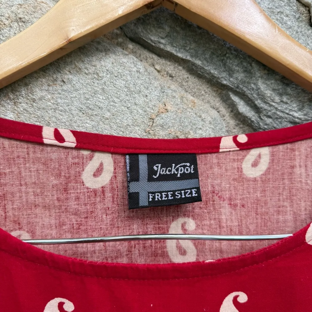 Vintage 90s Cotton Red Paisely & Floral Kaftan Dress - Image 2