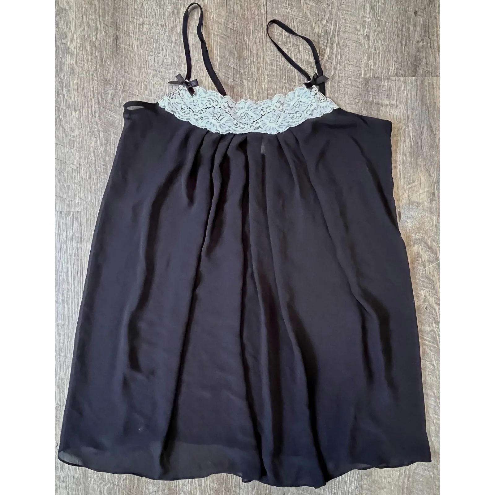 Gilligan & O'Malley black babydoll lingerie lace trim bows size M sheer chiffon‎ Size M - Image 4