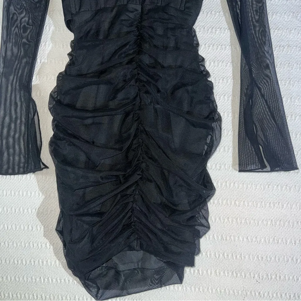 Oh Polly Nirvana Long Sleeved Ruched Mini Dress Black Womens Size 2 Club Party - Image 8