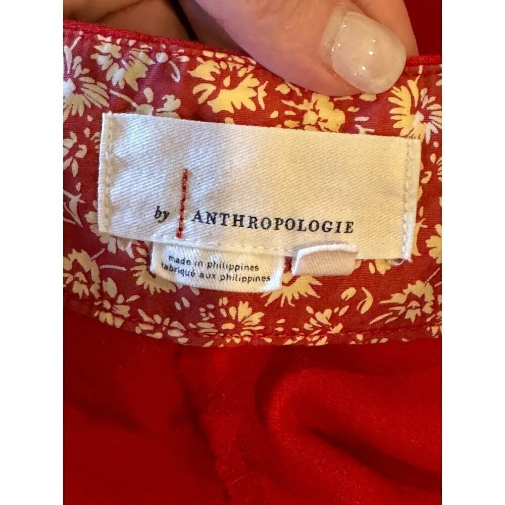 Anthropologie Pants Women Size 0 Petite Red Linen Blend Tie Waist Wide Leg - Image 10