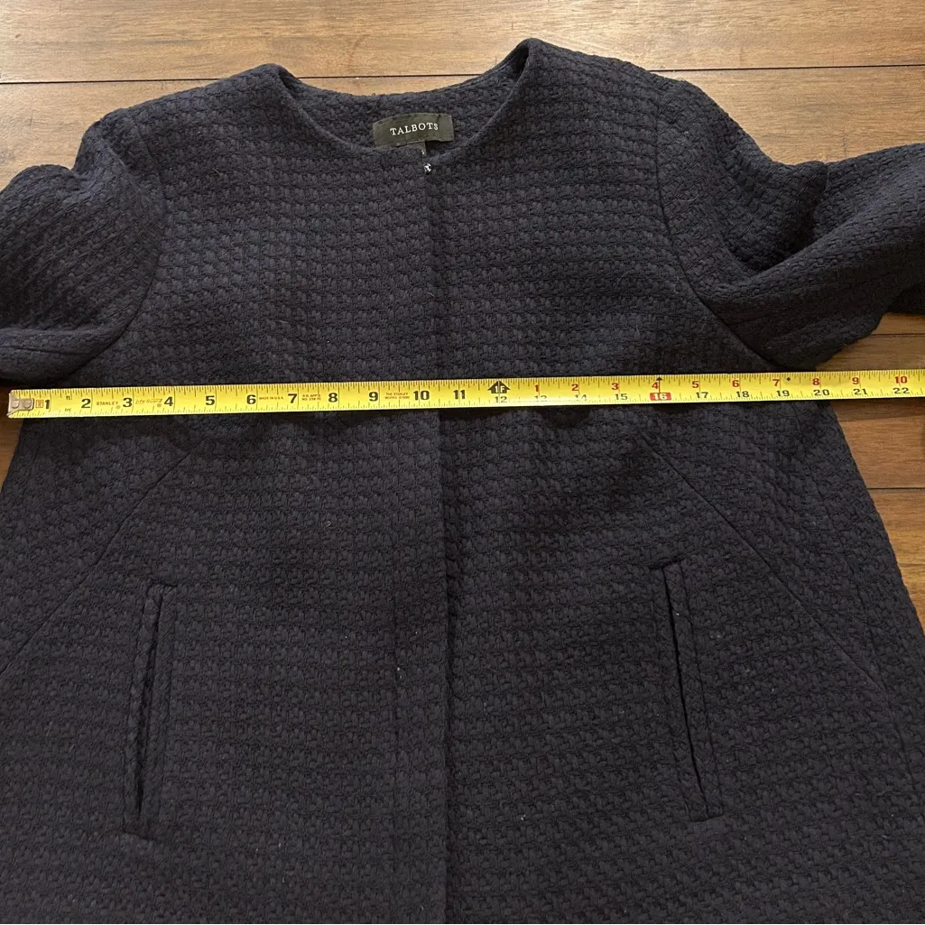 Talbots Navy Blue Cotton Woven Textured Zip Front Blazer Size 8 - Image 8