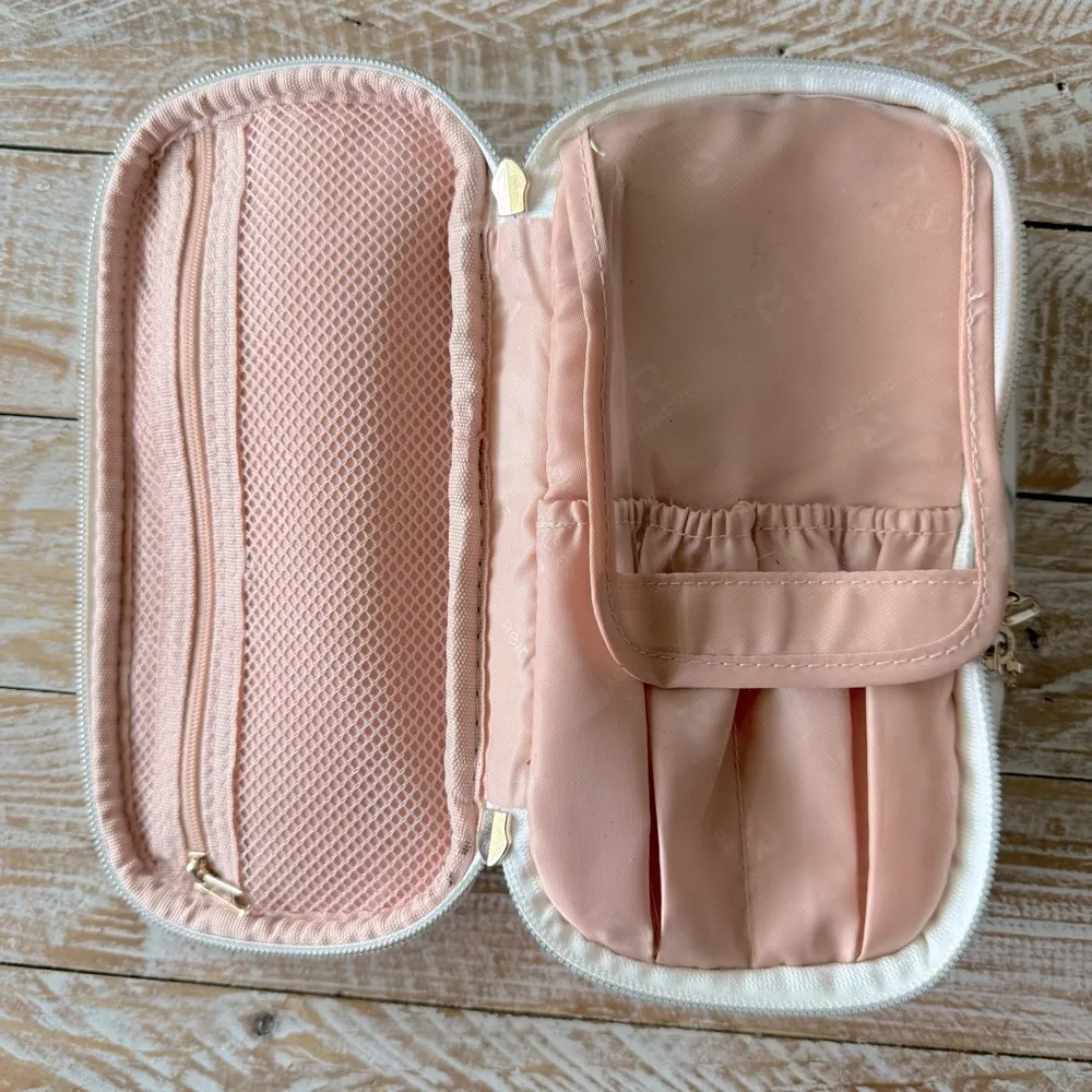 💄Relavel Marble Makeup Brush Bag Organizer💄– 2 Layer Travel Case with Handle ~sm White - Image 11