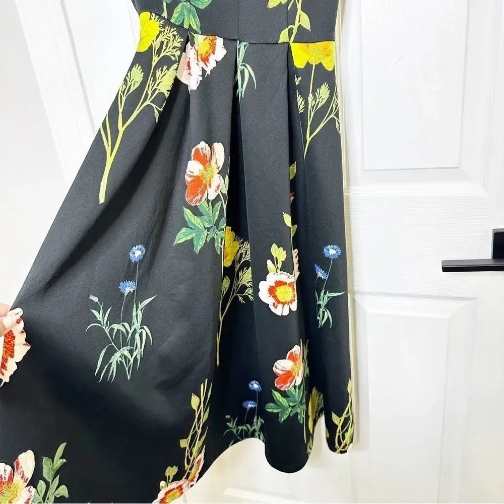ASOS Sleeveless Black Floral Scuba Skater Dress Low Back Midi Dress UK6 US2‎ - Image 2