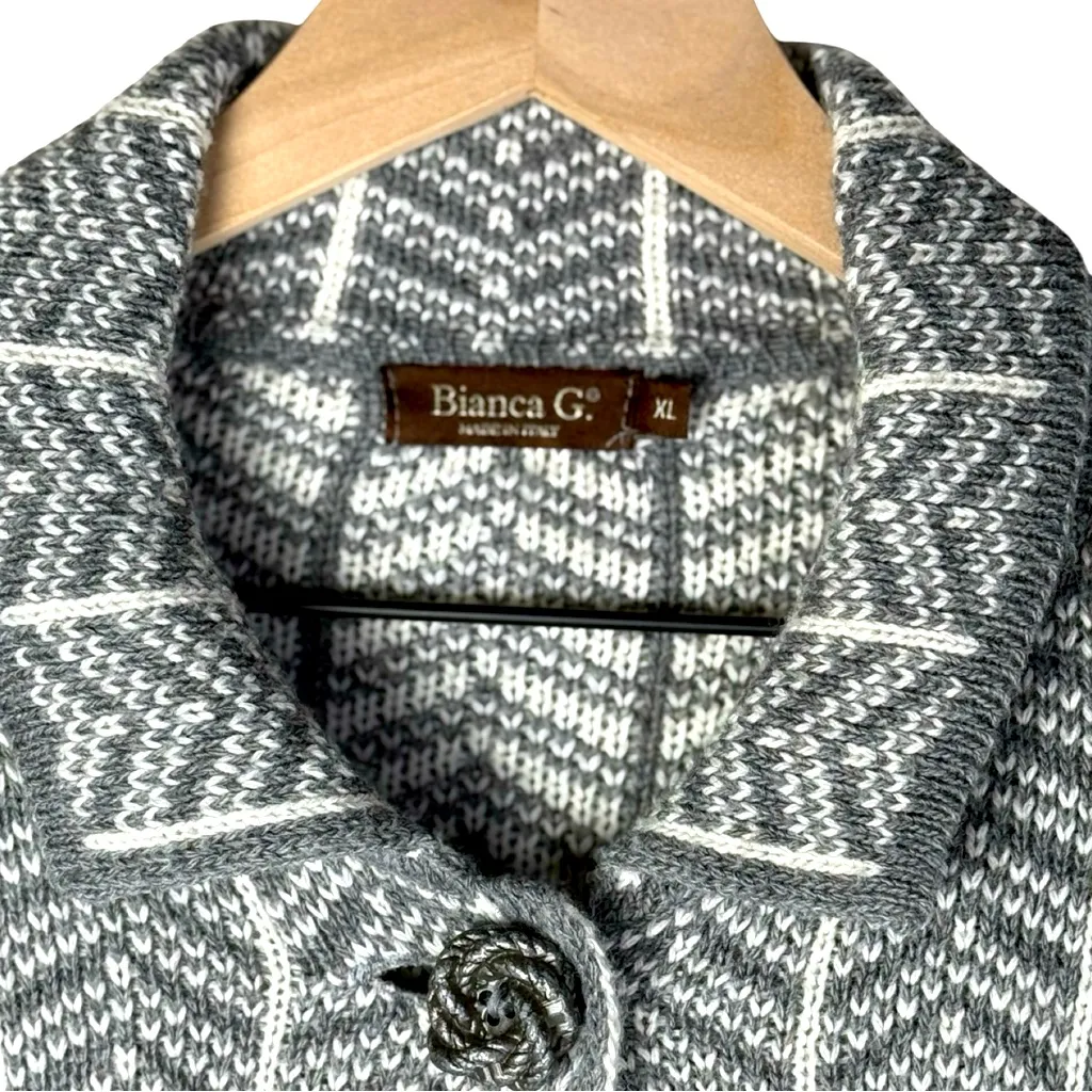 Bianca G. Knit Cape Jacket Gray White Herringbone Wool W Size XL Made in Italy - Image 8