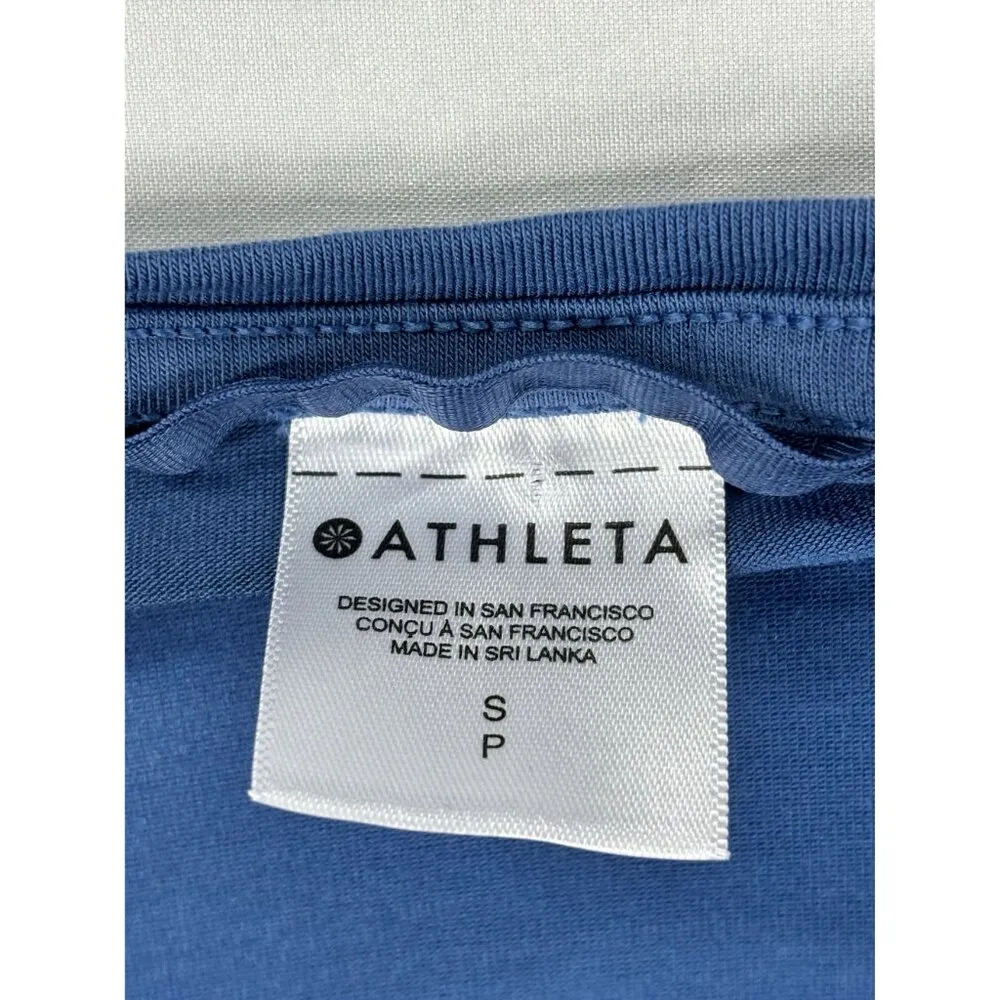 Athleta Air Out Cinch Tee Blue S/S Scoop Neck Elastic Cut-Out Back Women's Small - Image 2