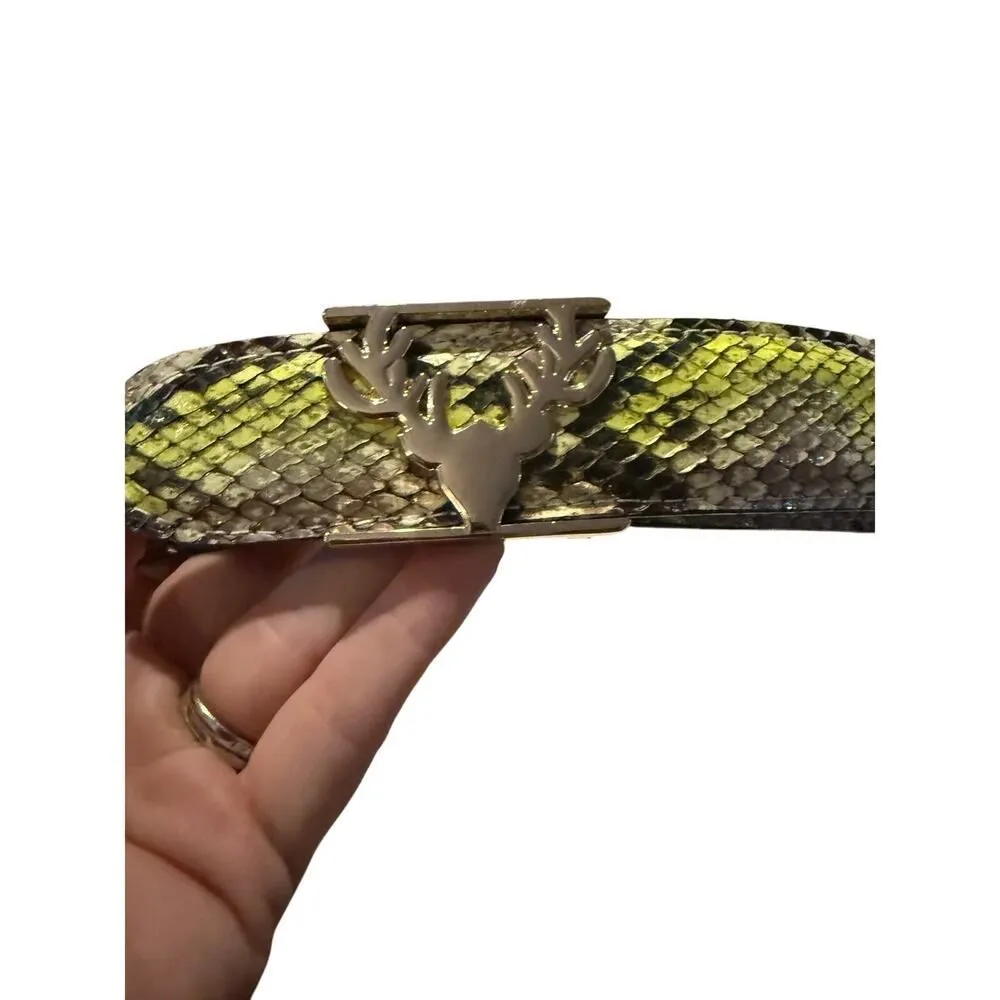 Taxidermy Python Logo Belt w/Dust Bag Sz. XS Yellow - Image 4