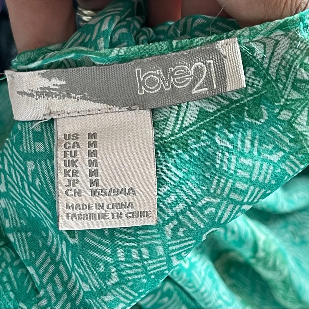 FOREVER 21 | Green Printed Sheer Accordion Pleated Tunic Dress Sz M - Image 6