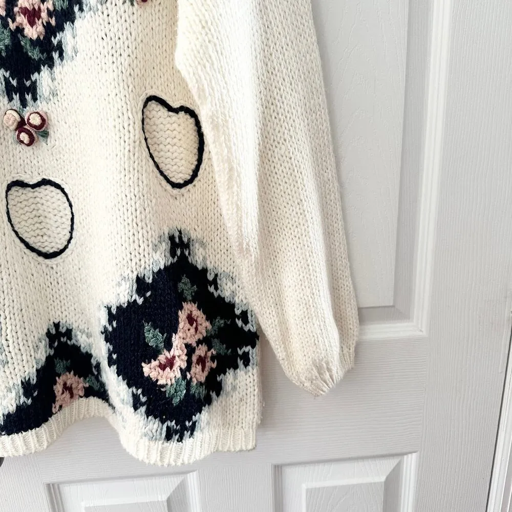 Classic Elements Vintage Hand Knit Floral Cottagecore Girly Oversized Sweater M - Image 5