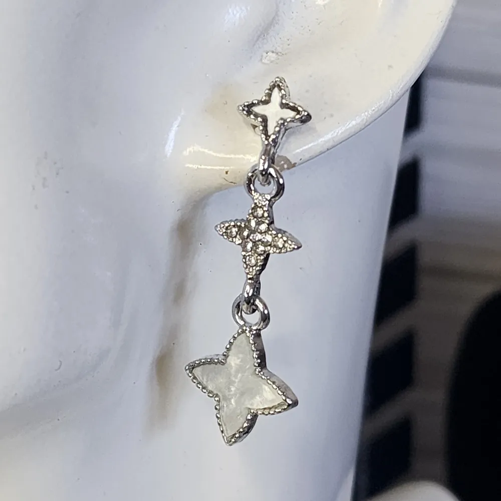 Silver Floral Element Design Drop Earrings New - Image 4