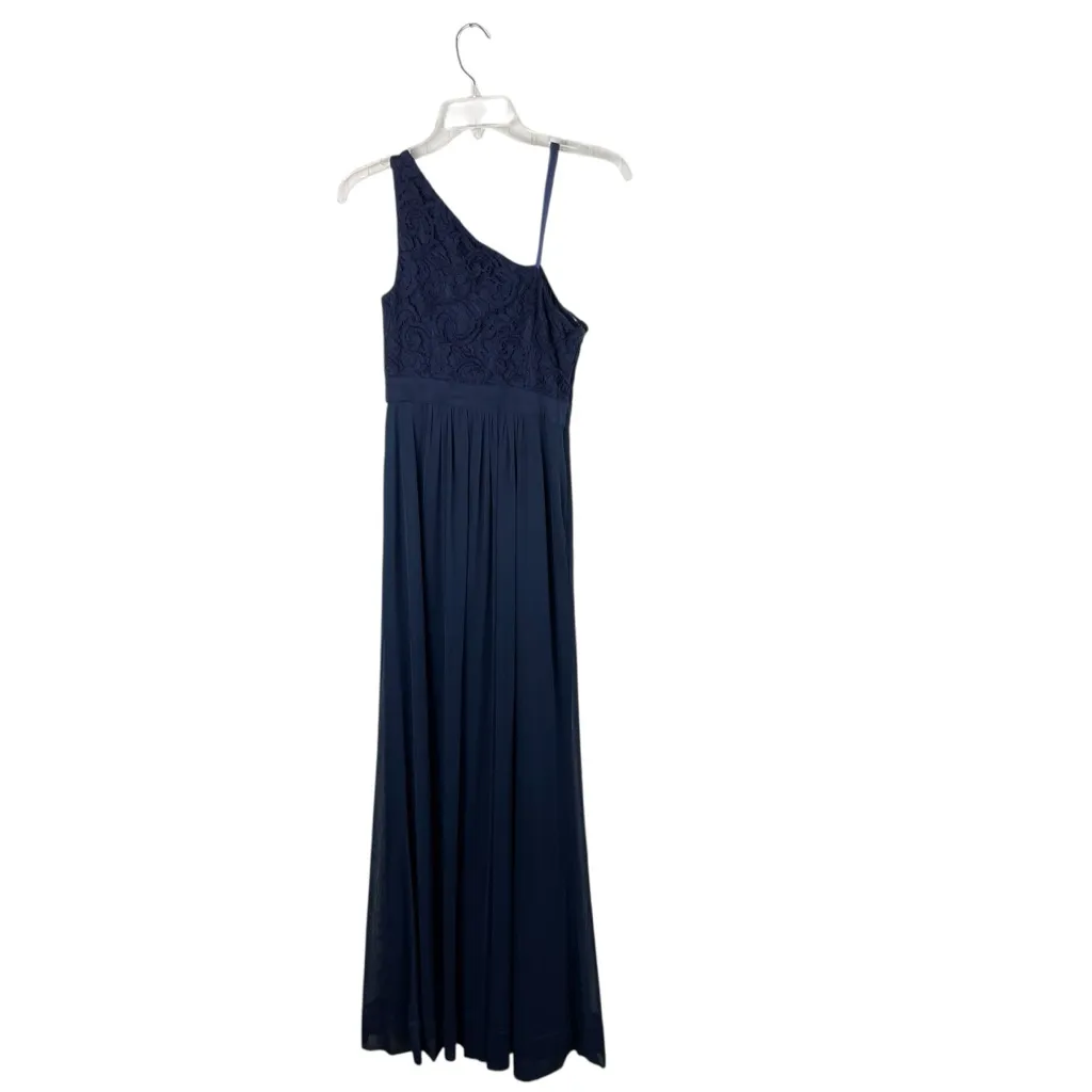 Adrianna Papell One Shoulder Lace Tulle Dress Gown Navy Blue Embellished Size 2 - Image 14