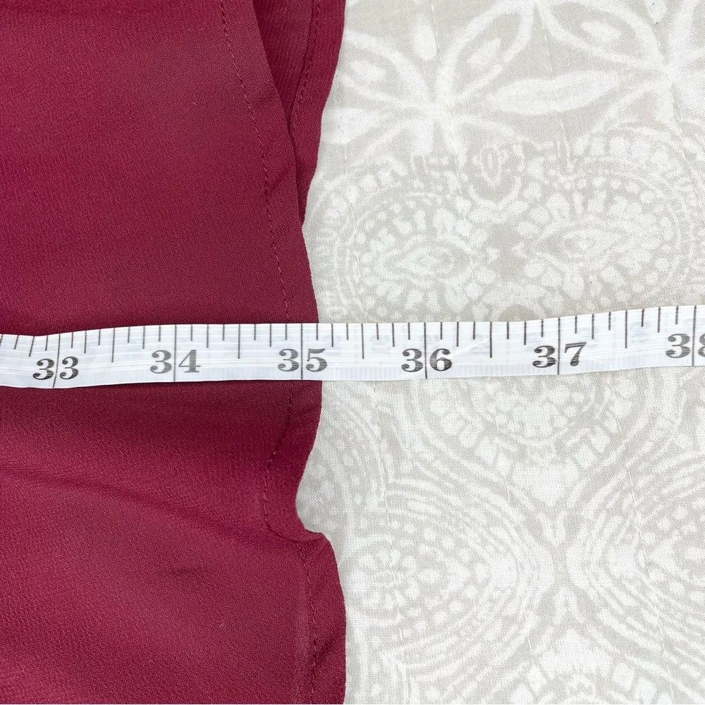 Lush Burgundy Chiffon Sleeveless Pleated Blouson Mini Skater Dress Medium - Image 12